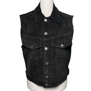 Vintage Suede Style Pig Skin Leather Vest Boho Western Grunge Biker Womens Sz 6
